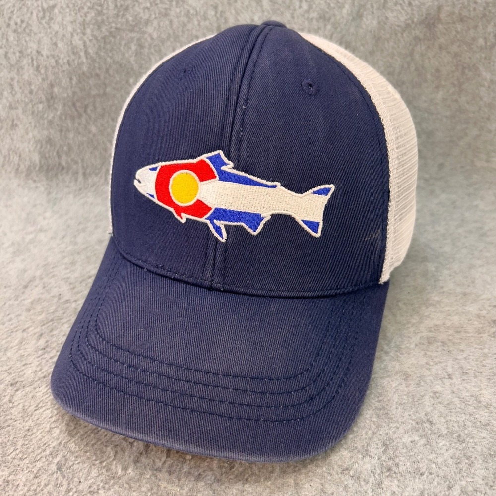 Colorado Trout Flag Mens Navy RepYourWater Hat Trucker Mesh Snapback OSFM
